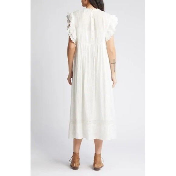 The Great. Trellis Midi Dress Eyelet Embroidered Ruffle Lace White S 1 279877 - Picture 8 of 10
